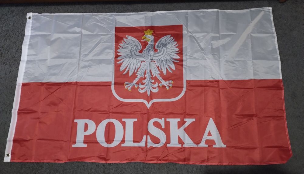 Nowa duża flaga Polski z godłem 150/90cm