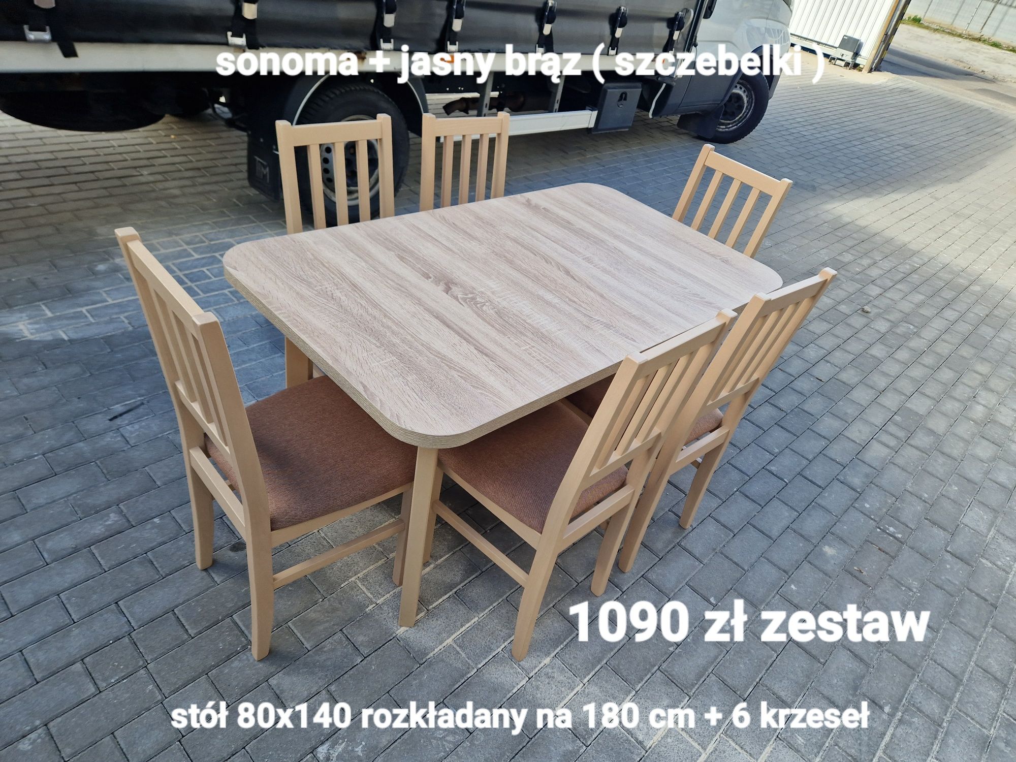 Nowe: Stół 80x140 rozkładany na 180cm + 6 krzeseł, dostawaPL