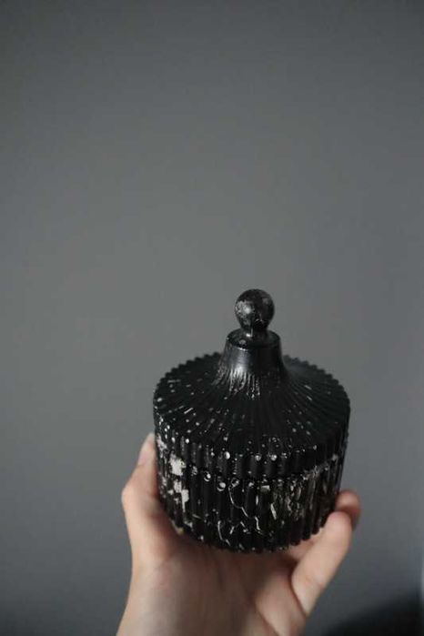 Frasco/ Pote cerâmico preto efeito mármore/ granito