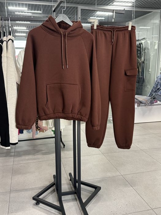 Спортивний костюм жіночий коричневий на флісі теплий розмір L Л