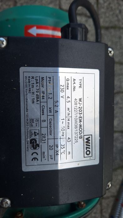 pompa wilo ssąco tłoczącą Wj 203 em 230W
