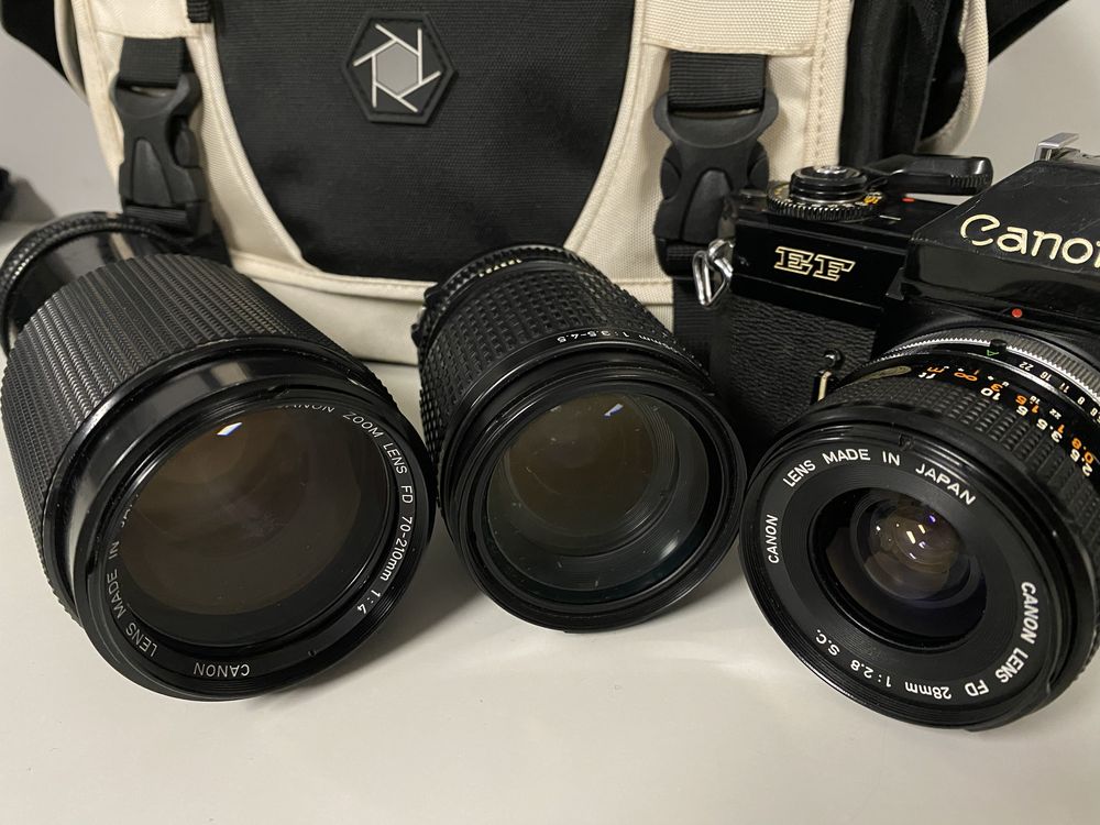 Canon EF - 28mm f2.8, 28-105mm f3.5-4.5, 70-200mm f4 -aparat analogowy