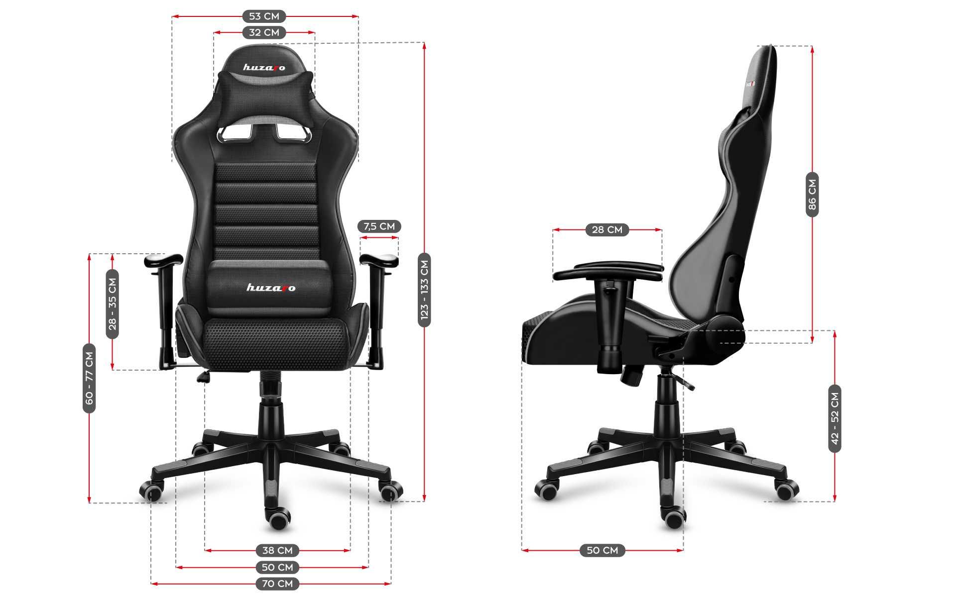 Fotel gamingowy Huzaro Force 6.0 Szary/Biały/Czarny/Biało-czerwony