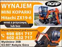 Wynajem koparki minikoparki Hitachi  Syców Ostrzeszów Międzybórz Kępno