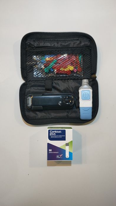 Glukometr Contour Plus One + etiu + lancety + nakłuwacz + paski. Nowy