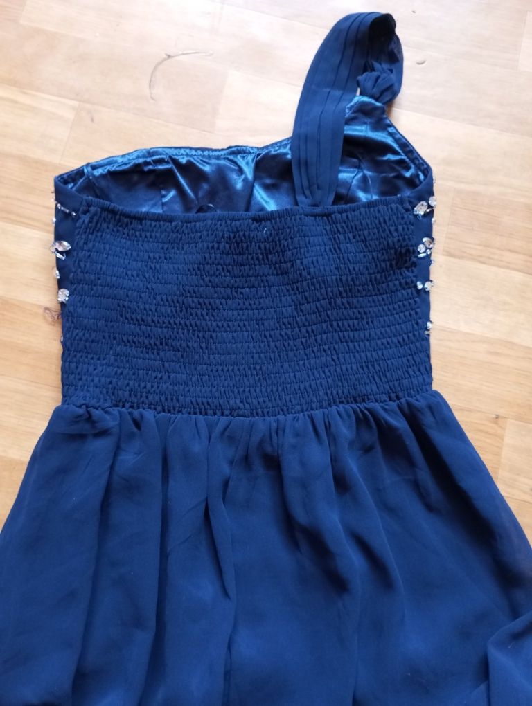 Elegancka długa suknia wieczorowa 36 S cyrkonie,wesele,impreza granat