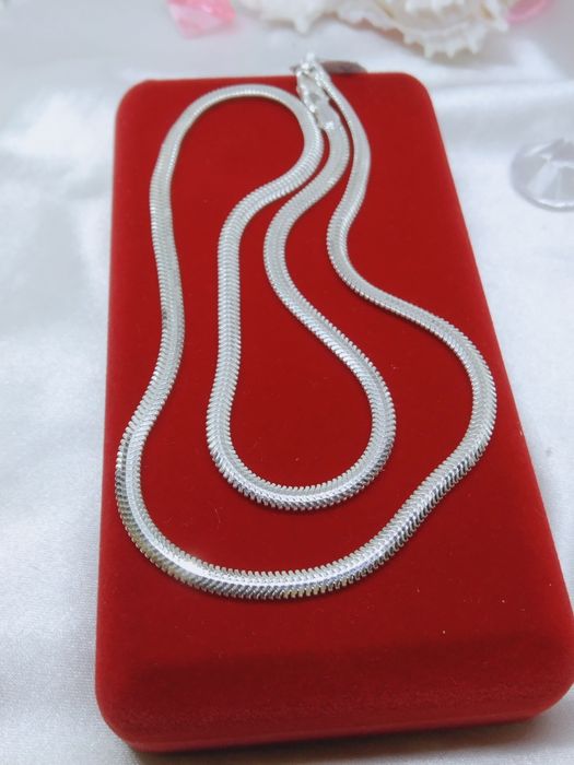 Piękny srebrny łańcuszek kolia taśma Żmijka, srebro 925, dł. 45 cm