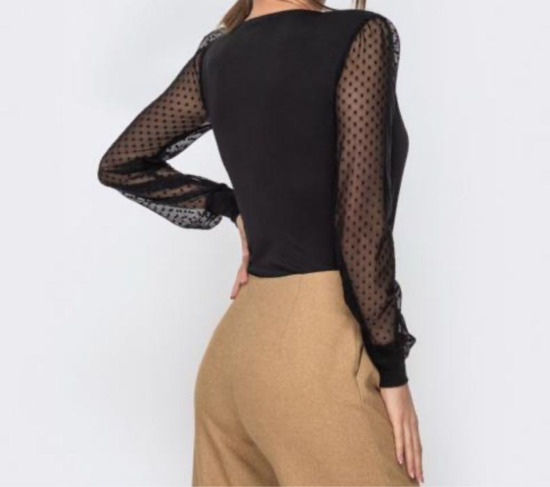 Боді з рукавами з сітки в горох S