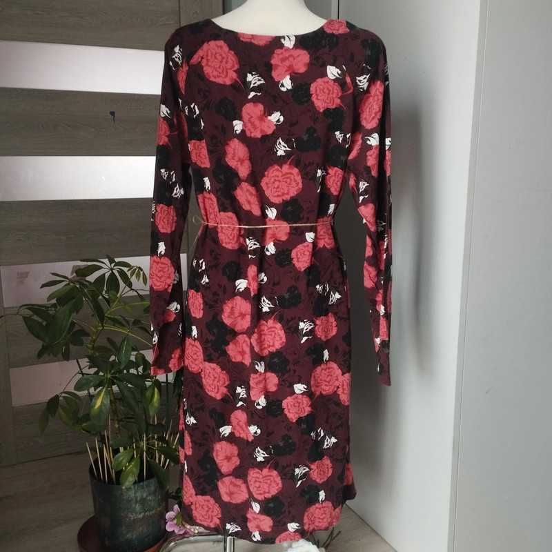 Sukienka ICHI XL ,100% wiskoza, kwiatowy wzór, długi rękaw – kobieca,