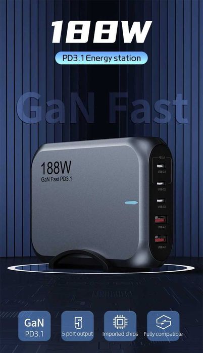 Зарядное устройство 188 Вт GaN PD3.1 140 Вт QC3+ DCP SFCP UFCS PPS 3