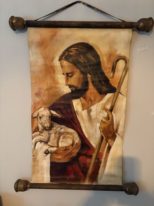 Jesue z Barankiem obraz recznie  malowany na płutnie, zwijany 85x52