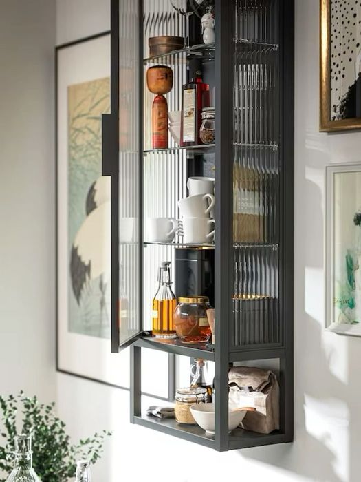 MOSSJÖN Arm parede c/prateleiras/pt vidro, antracite