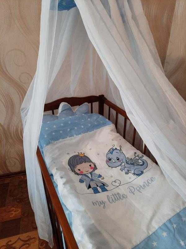 Набір бортиків в дитяче ліжко + подушка + ковдра + балдахін