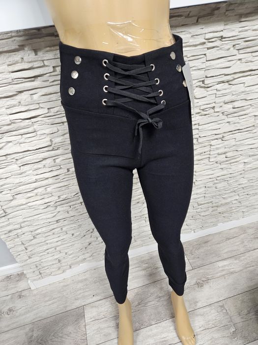 Przepiękne Nowe z metką spodnie czarne wiązane Fashion rozmiar S/M