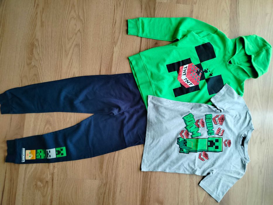 Minecraft komplet spodnie + bluza + t-shirt, r. 134/140