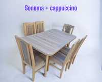 Stół z krzesłami , sonoma + cappuccino,  OD RĘKI ! NOWE
