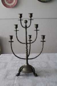 candelabro 7 velas, uma delas rotativa, metal, arte Nova
