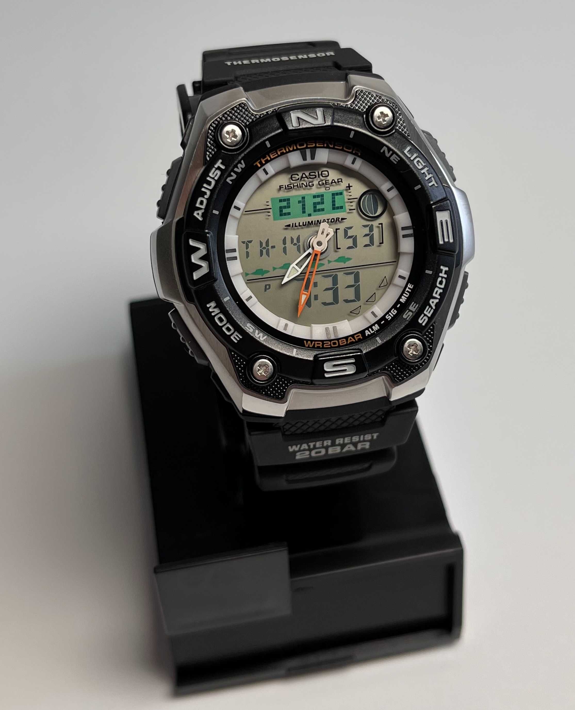 Casio AQW-101J-1A, годинник для рибака, casio fishing gear, Ø46мм
