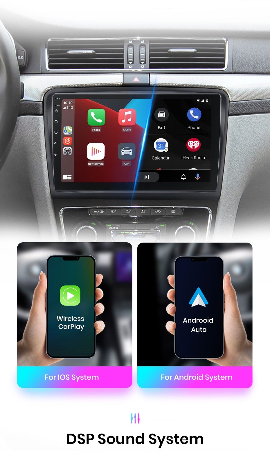 Rádio Android Skoda Superb 2 2008 a 2015 CARPLAY GPS wifi BT NOVO