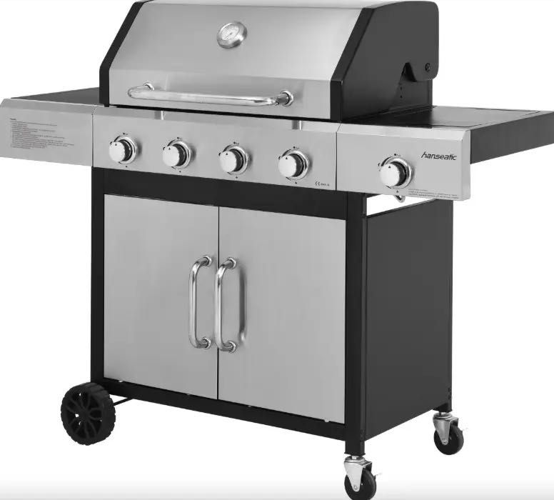 Газовий гриль  BBQ Hanseatic нержавійка 4 конфорки + плитка, чавун