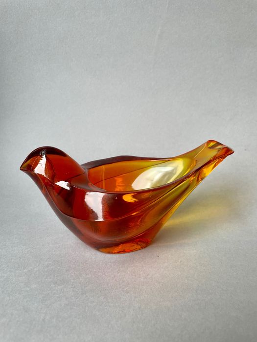 Podstawka pod fajkę ptaszek Drost HSG Ząbkowice kolorowe szkło PRL