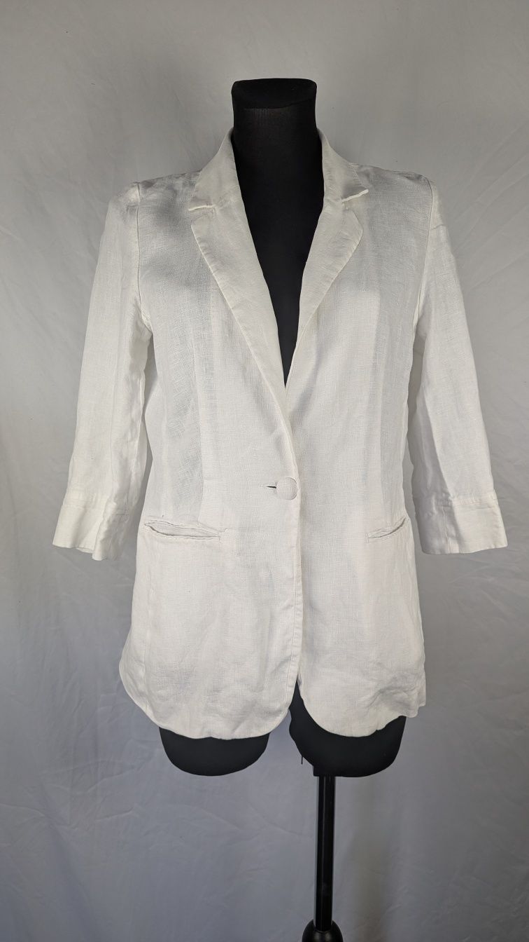 Denim Co lniana letnia biała marynarka żakiet 100% len 38