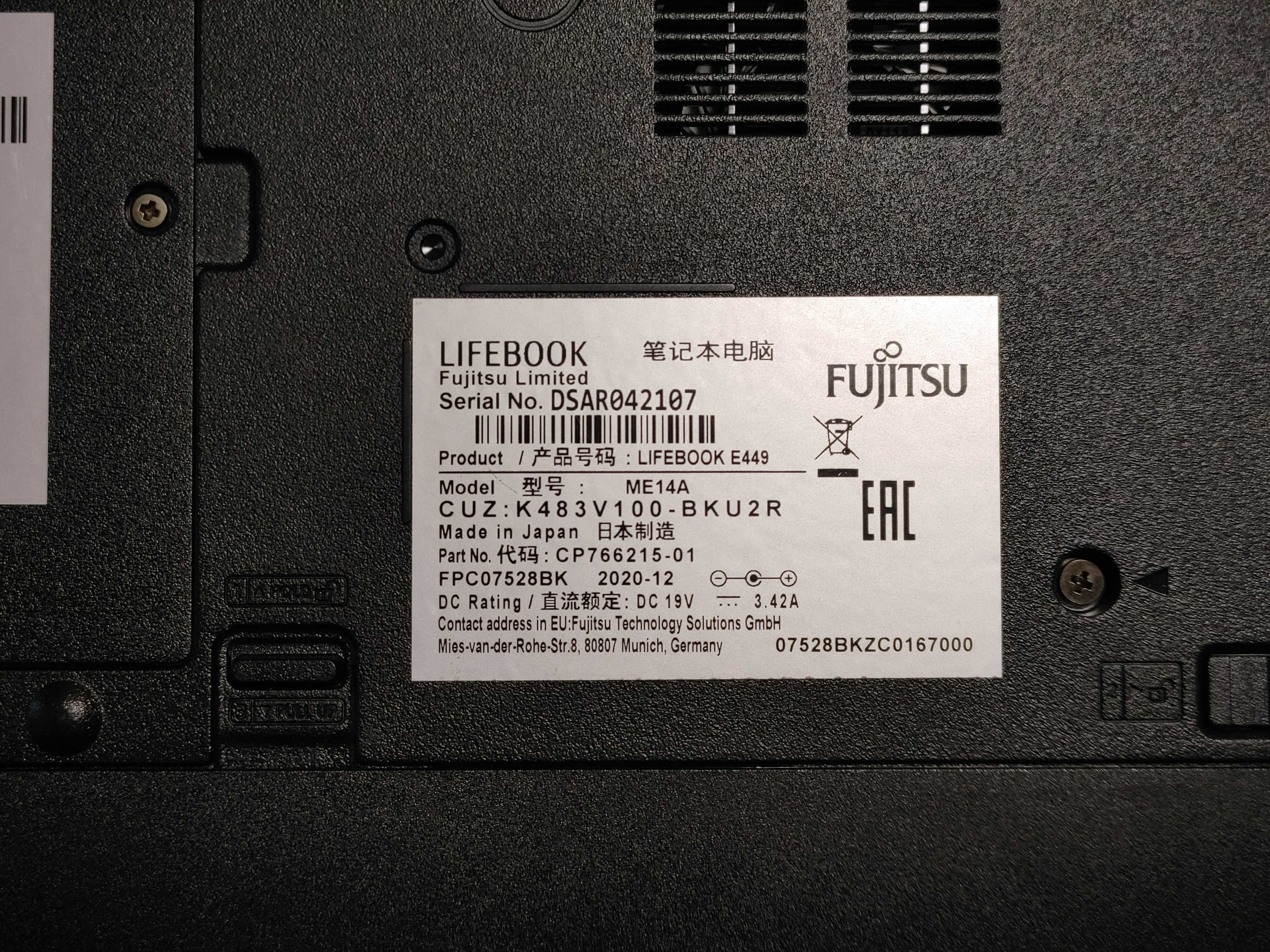 Fujitsu LIFEBOOK E449 • Intel® i3-8130U|8|128-256|LTE|Type-C|FHD ips
