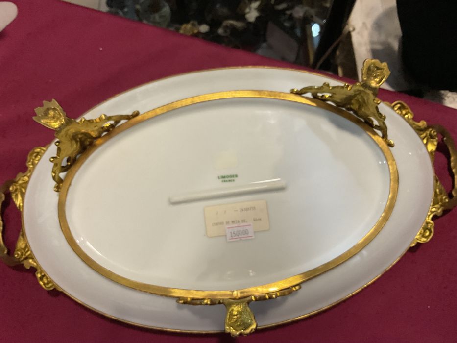 Centro de mesa francês 44x22cm porcelana vintage