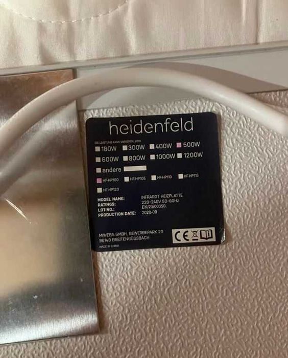Grzejnik Elektryczny na podczerwień, panel grzewczy, promiennik 500 W