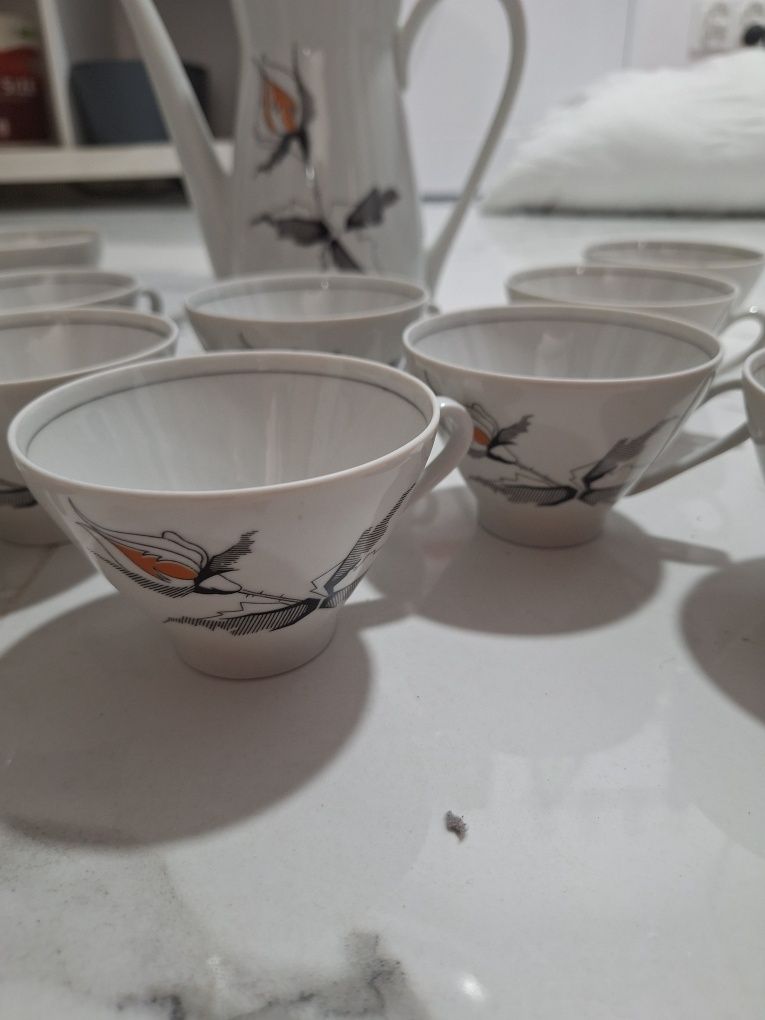 9 filiżanek dzbanek cukiernica zestaw serwis porcelana freiberger