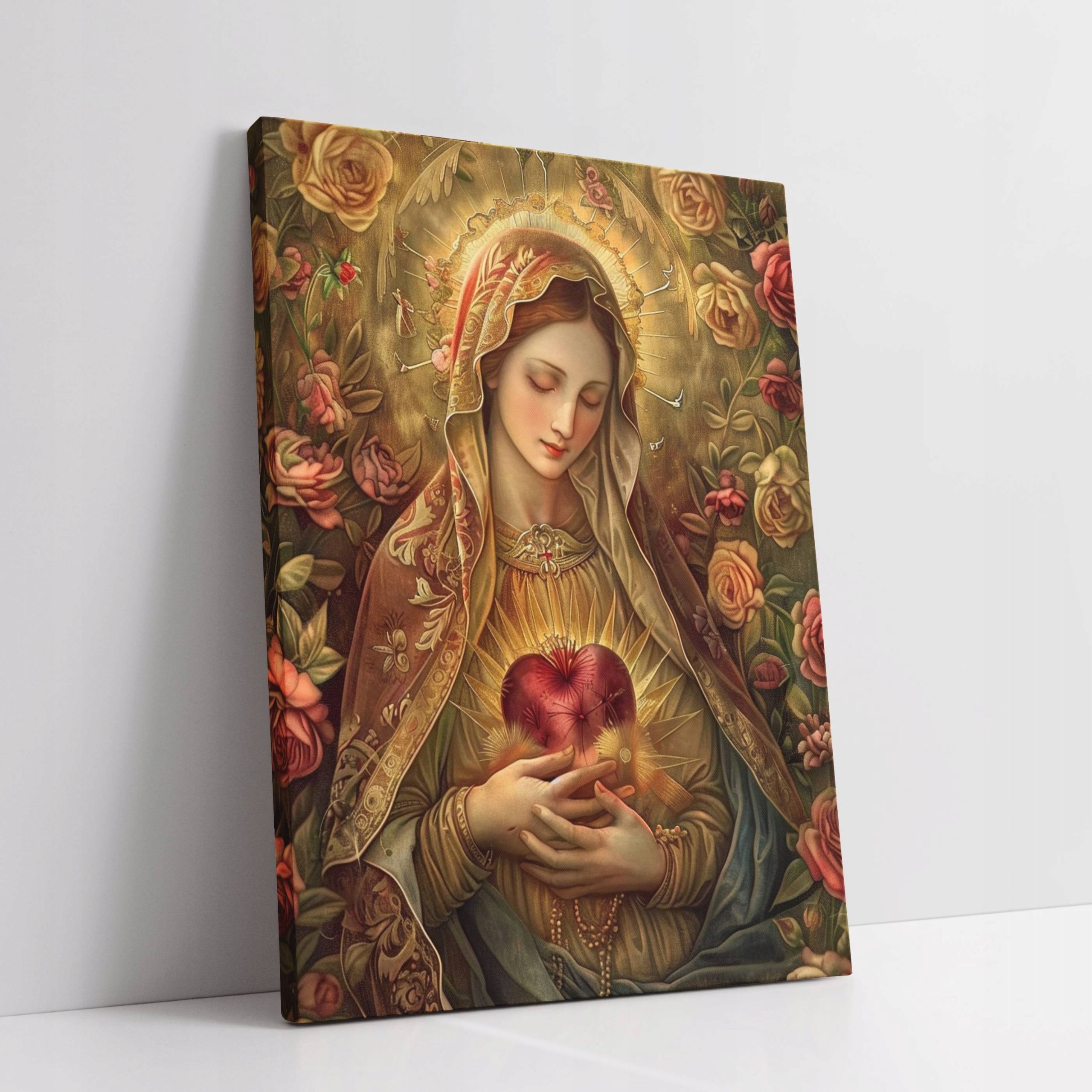 Obraz na płótnie "Serce Maryi w Otoczeniu Kwiatów", 30x40 cm