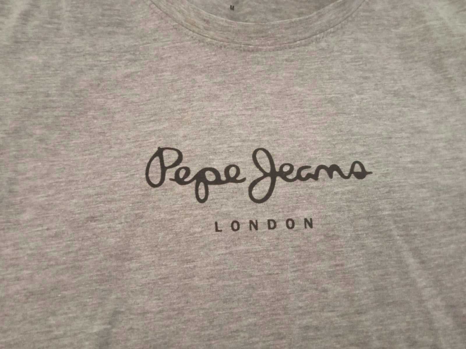 Pepe Jeans T shirt długi rękaw damski szary z logiem rozmiar M