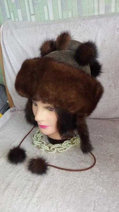 100% мех норки + кожа шапка норковая меховая пальто шуба полушубок