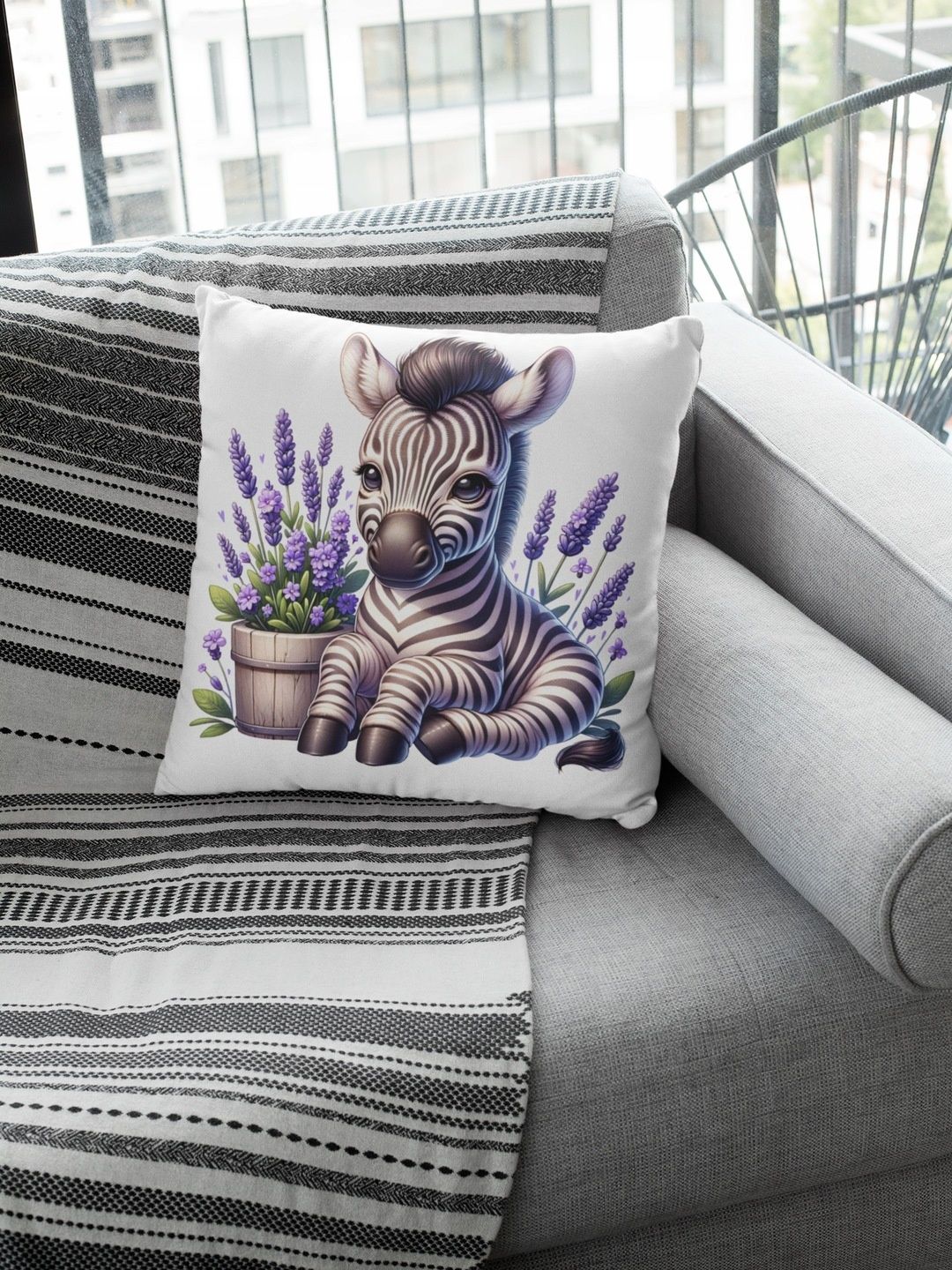 efektowna poduszka jasiek + wkład -słodka zebra i lawenda -