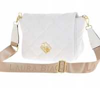 Laura Biaggi polska torebka damska listonoszka pikowana skórzana biała