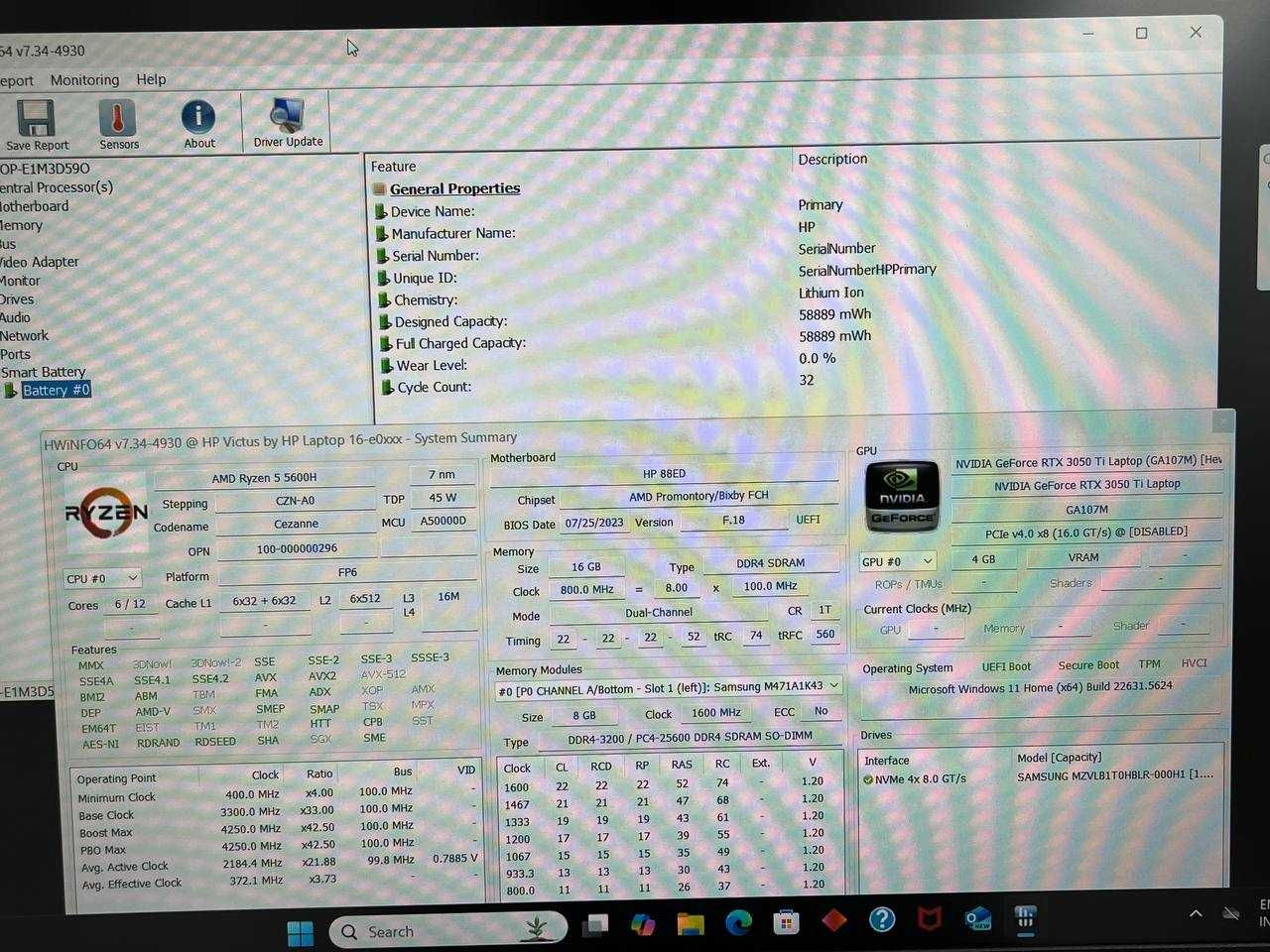 Ноутбук HP VICTUS 15.6`IPS/FHD/144Hz/R5-5600H/RTX3050Ti/16DDR4/1TBSSD
