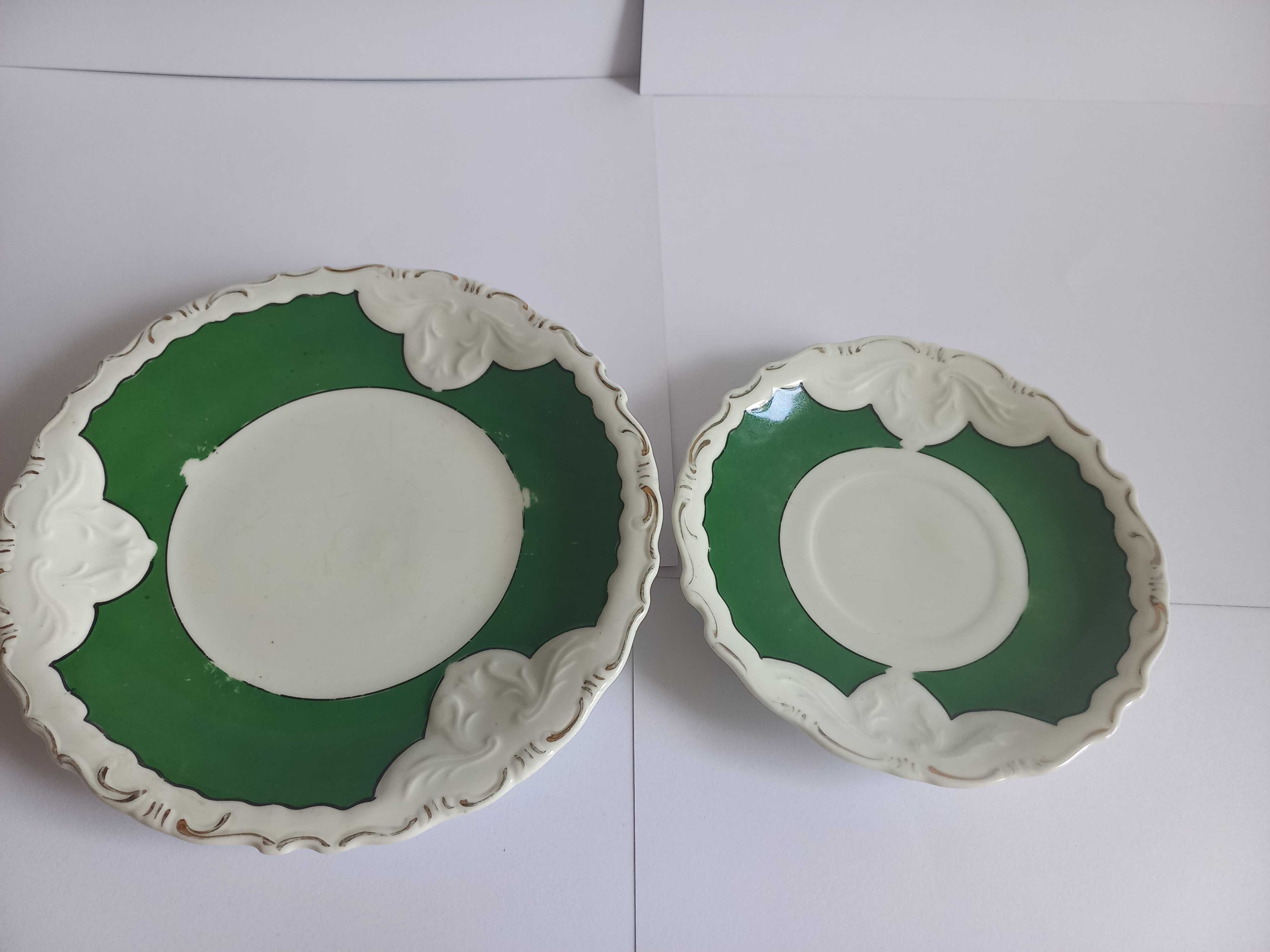 Porcelana Stara Chodzież talerzyki bialo- zielone