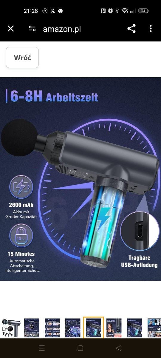 Lefity Mini pistolet do masażu, 2600 mAh, 30 prędkości i 6 głowic