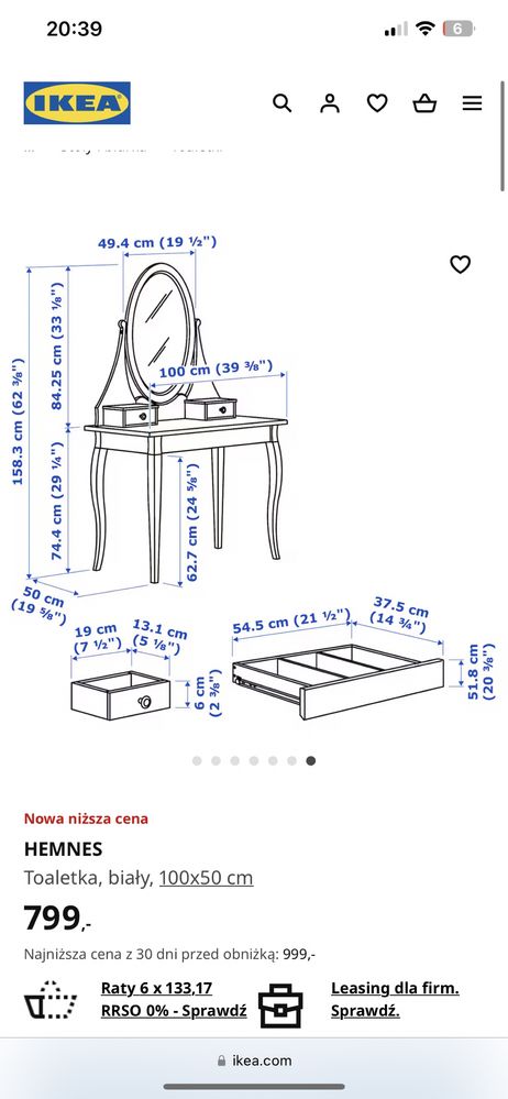 Toaletka Hemnes plus fotel obrotowy