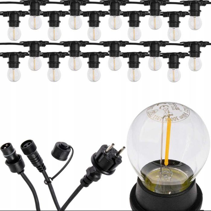 Girlanda ogrodowa łańcuch 20M +20x ŻARÓWKI LED E27