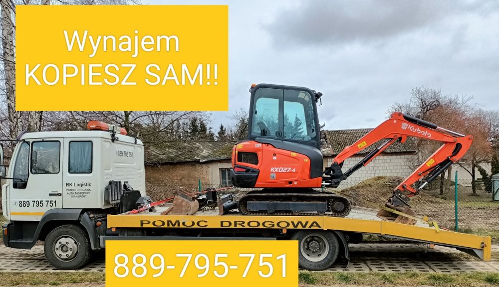 Wynajem koparki minikoparki kubota bobcat Takeuchi JCB zageszczarka