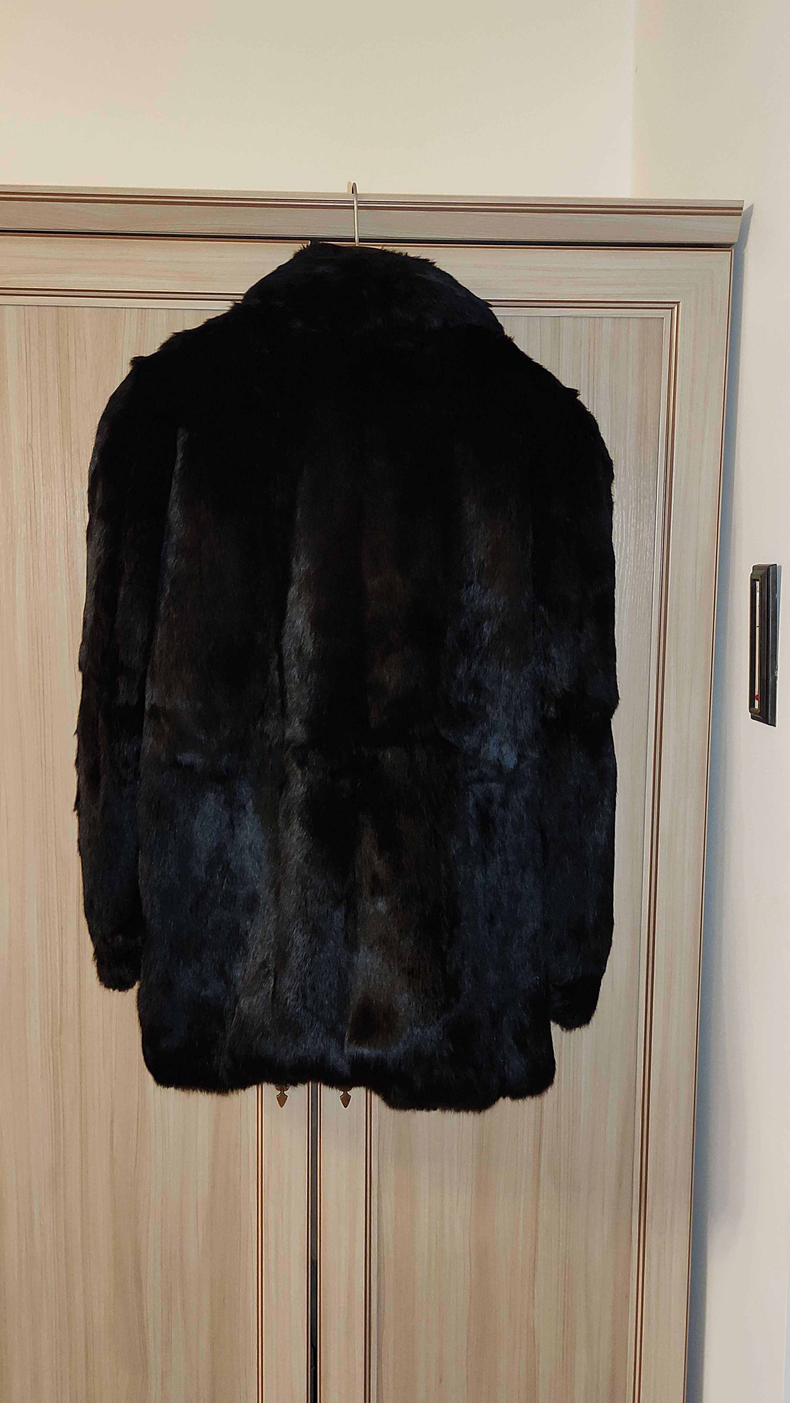 Futro naturalne kożuch Echt Pelz Echt Bont czarne płaszcz kurtka skóra