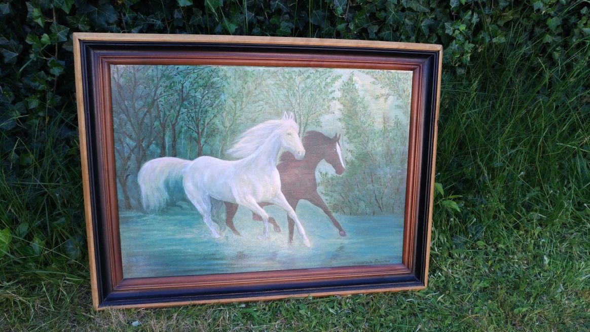 Duży obraz na płótnie w ramie "Konie w biegu"