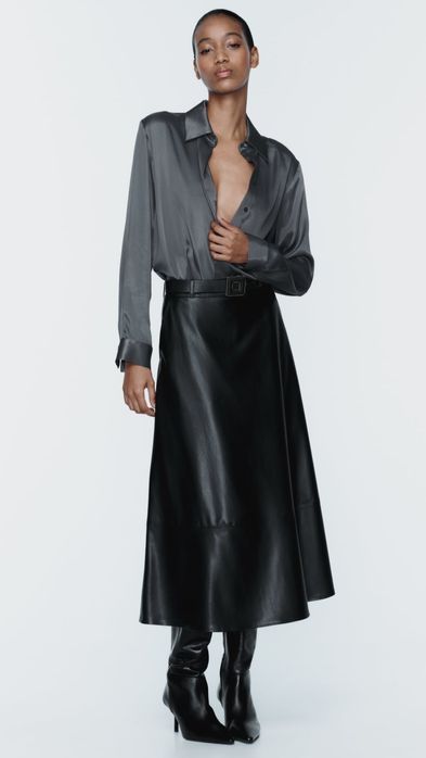 Спідниця міді Zara, штучна шкіра, екошкіра, юбка, ремінь у комплекті