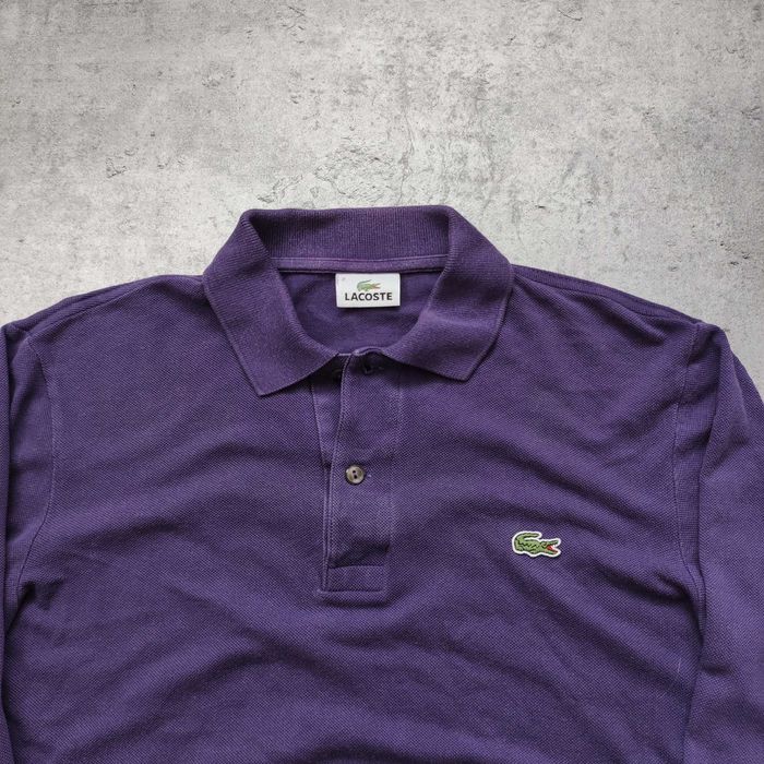 MĘSKA Koszulka Bawełna Fioletowa PREMIUM Polo Długi Rękaw Lacoste Haft