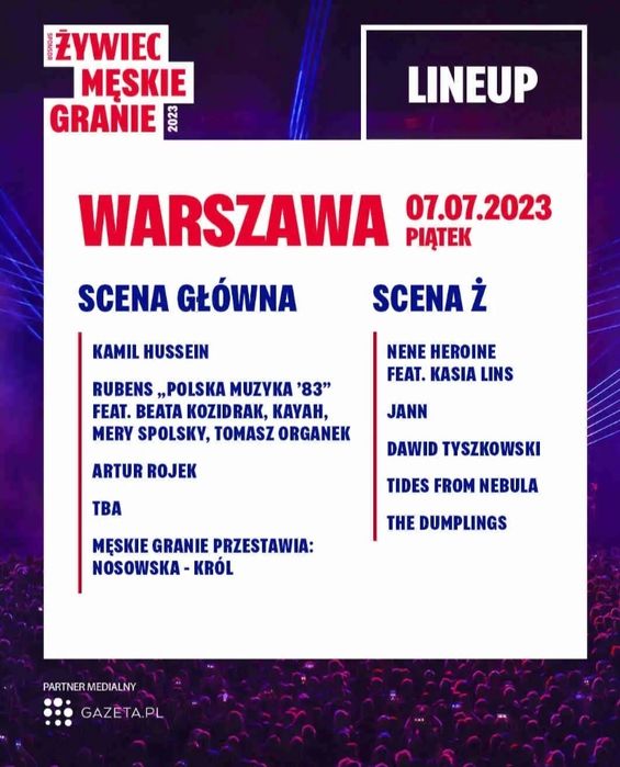 2 bilety na Męskie Granie Warszawa 7.07