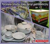 Porcelana podtalerze złote szkło kieliszki sztućce urządzenia catering
