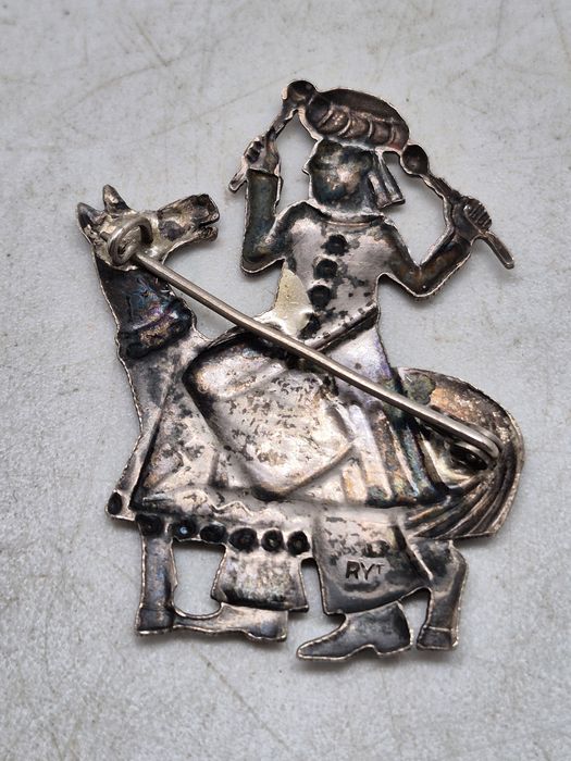 Stara Srebrna Polska Broszka Lajkonik Rytosztuka Cepelia Prl