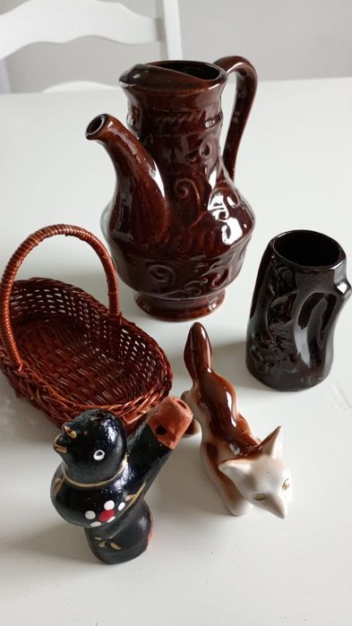 Mix bibeloty dzbanek kubek koszyk lisek ptaszek ceramika