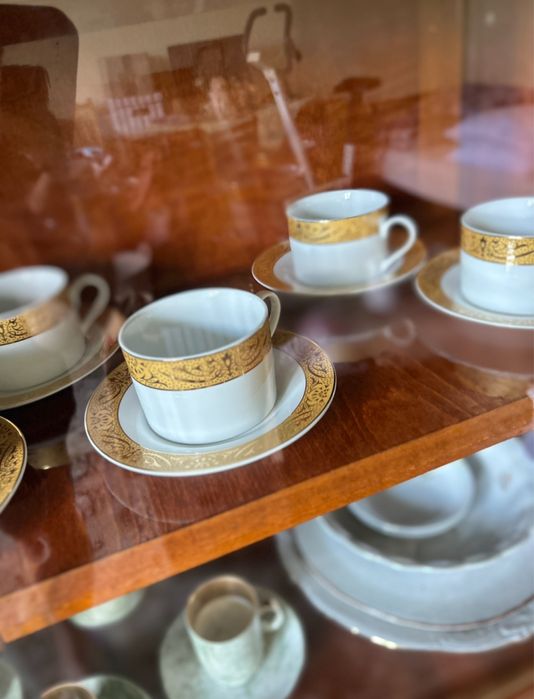 Vintage PRL Porcelana Zestaw Filiżanek Komplet  Złoty jak Zara Home